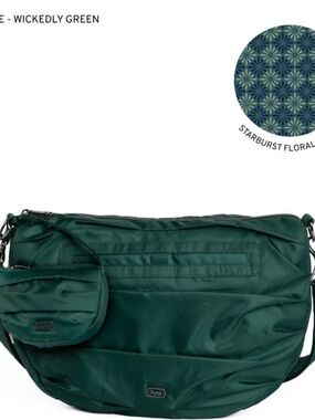 Lug Scuffle Pleated Crossbody Bag with Disco Pouch in Wickedly Green